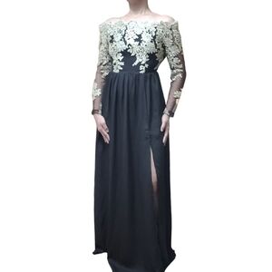 Shein Petite Embroidery Bardot Long Dress Size S Formal Gown Wedding